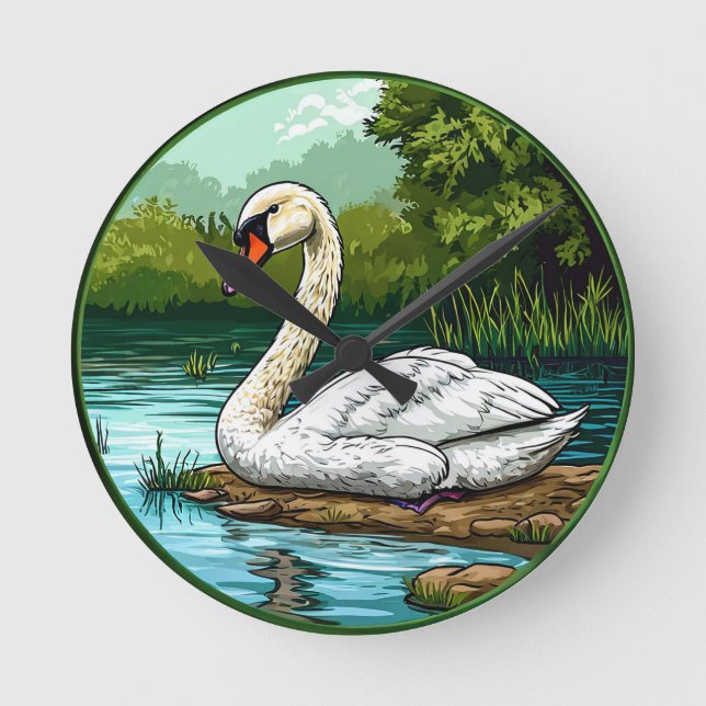 Mute-Schwan-Vogel Runde Wanduhr (Vorderseite)