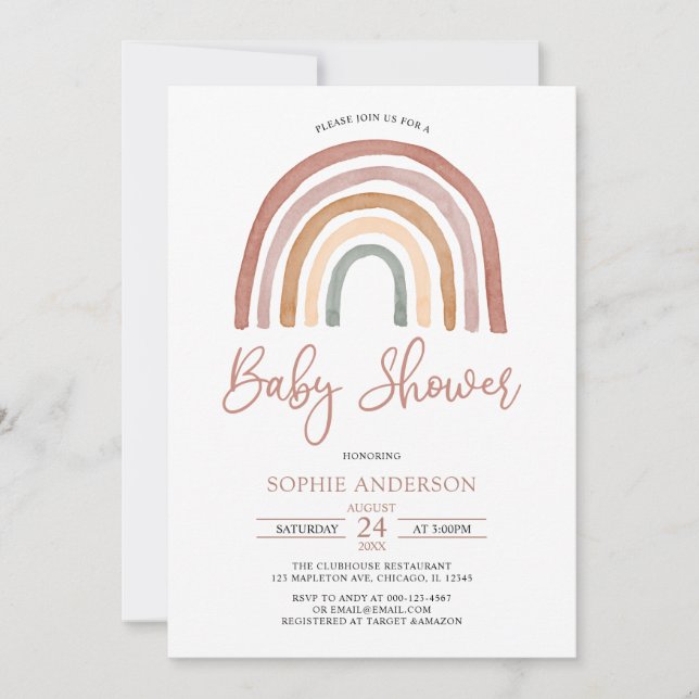 Mute Tones Boho Rainbow Baby Shower Einladung (Vorderseite)
