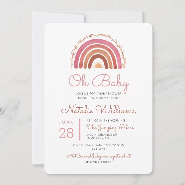 Mute Tones Boho Rainbow Oh Baby Shower Einladung (Vorderseite)