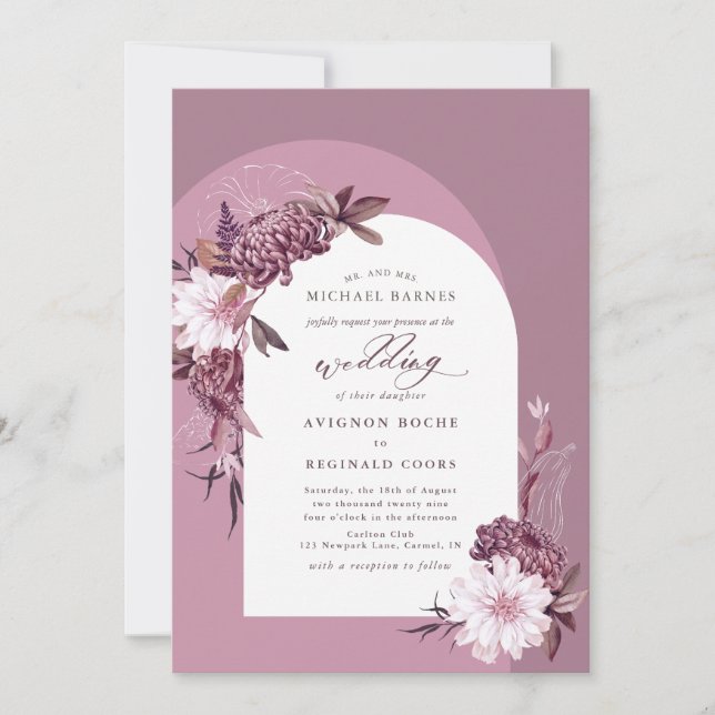 Mute Violet Dusty Lila Blumenarschenhochzeit Einladung (Vorderseite)