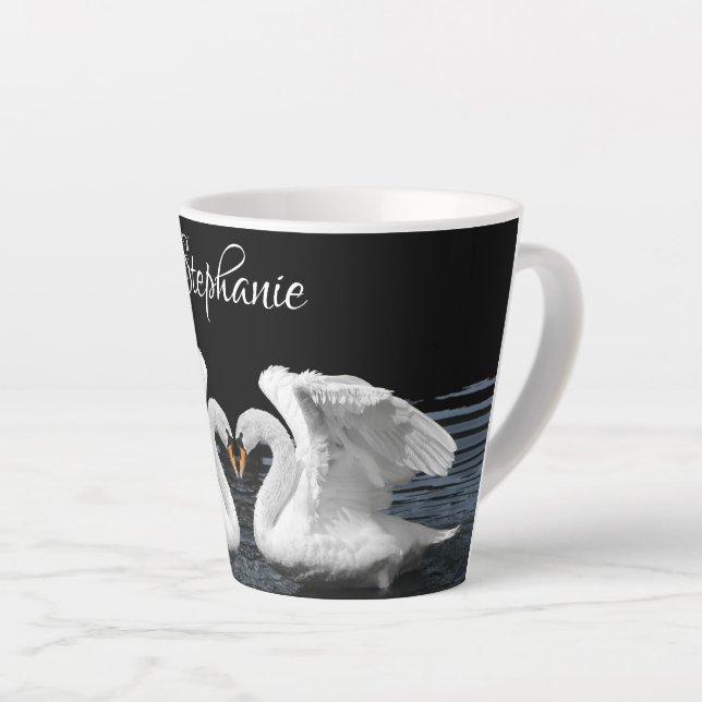 Mute White Swan Mirror Image Animal Fotografie Milchtasse (Rechte Ecke)