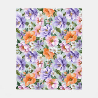 Muted Colorful Flowers Boho flower  Fleecedecke