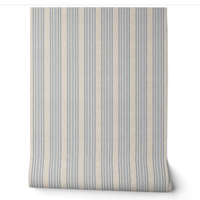 Muted Distressed Blue Farmhouse Ticking Stripe Tapete (Abrollen)