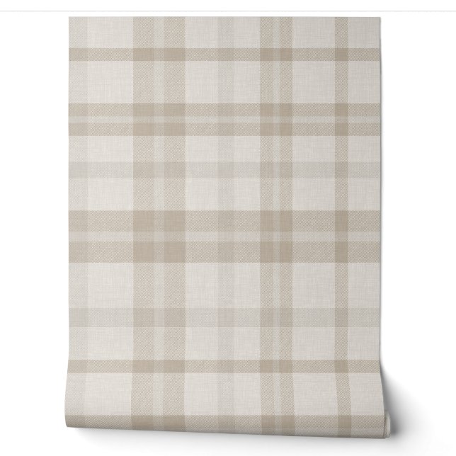 Muted Farmhouse Taupe Plaid w/ Linen Texture Tapete (Abrollen)