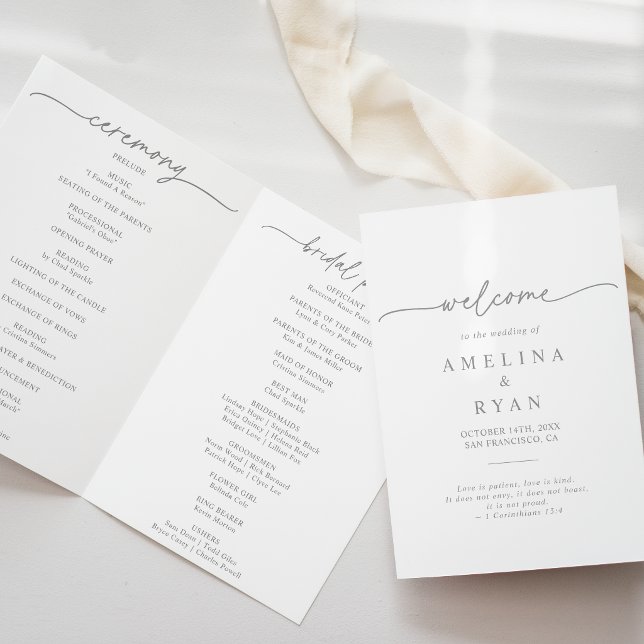 Muted Gray Simple Minimalist Folded Wedding Programm (Von Creator hochgeladen)