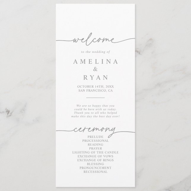 Muted Gray Simple Minimalist Wedding Program Programm (Vorderseite)