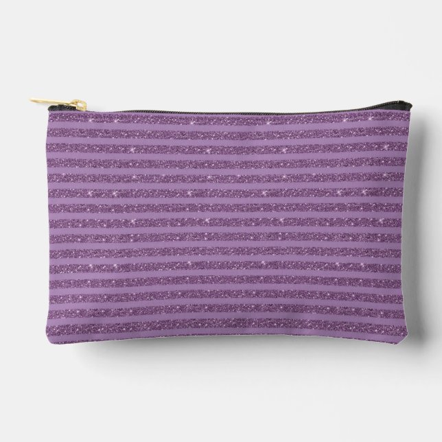 Muted Mulberry Glitter Style Horizontal Stripes Zubehörtasche (Vorderseite)