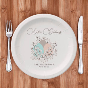 Muted Pastel Colors Watercolor Floral Eggs Easter Pappteller