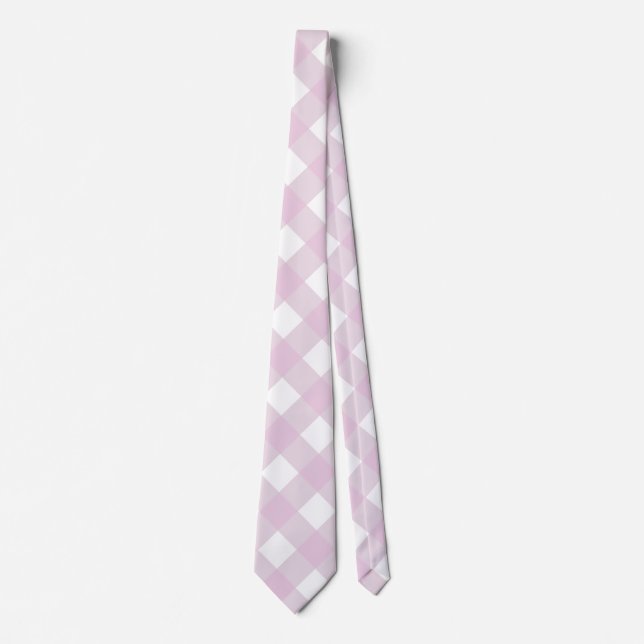 muted pastel pink white gingham plaid print krawatte (Vorderseite)