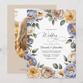 Muted Periwinkle, Buttercream, and Greige Wedding Einladung