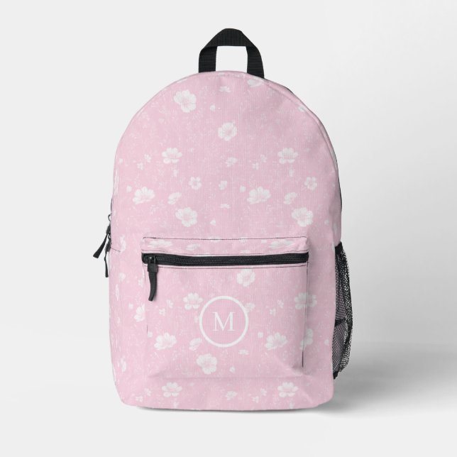 Muted Pink And White Wildflower Pattern  Bedruckter Rucksack (Vorderseite)