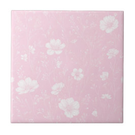 Muted Pink And White Wildflower Pattern Fliese