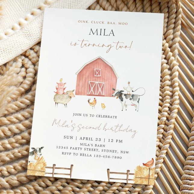 Muted Pink Barn Girl 2nd Birthday Party Einladung (Von Creator hochgeladen)