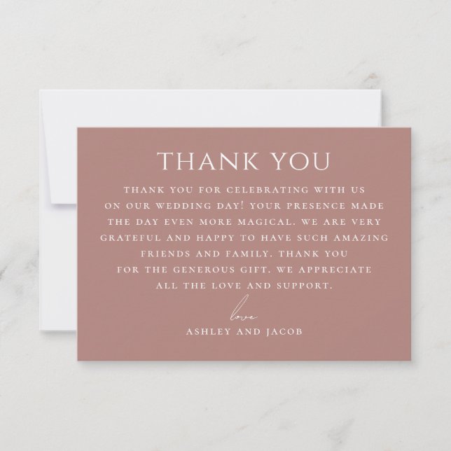 Muted Rosewood Romantic Wedding | Minimalist Сlean Dankeskarte (Vorderseite)