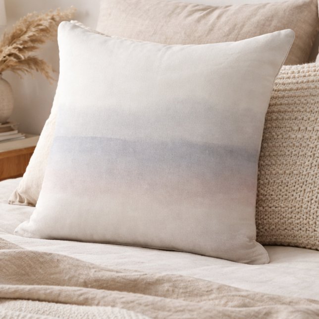 Muted Sky Horizon Throw Pillow Kissen (Muted sky tones with drifting clouds bring quiet balance to softly layered neutral spaces)