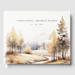 Muted Watercolor Fall Autumn Landscape Wedding Gästebuch
