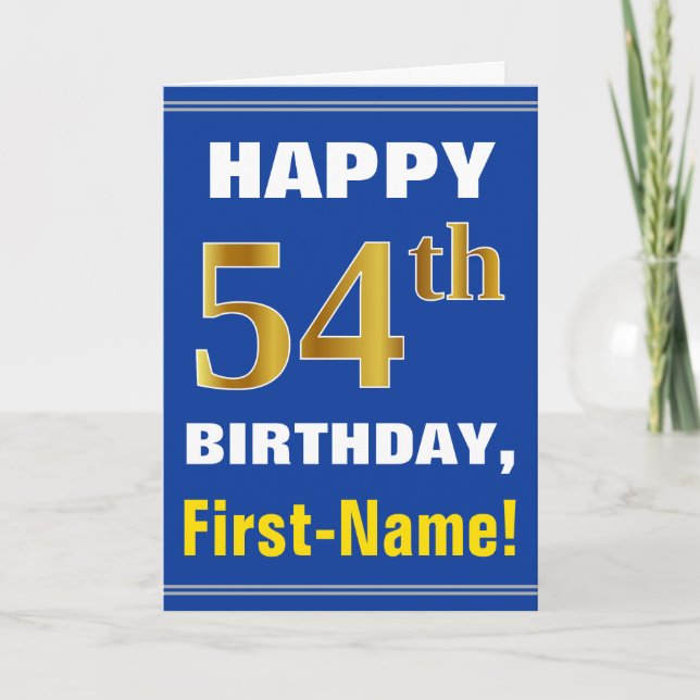 Mutig, blau, Imitat-Gold54. Geburtstag mit Karte (Vorderseite)
