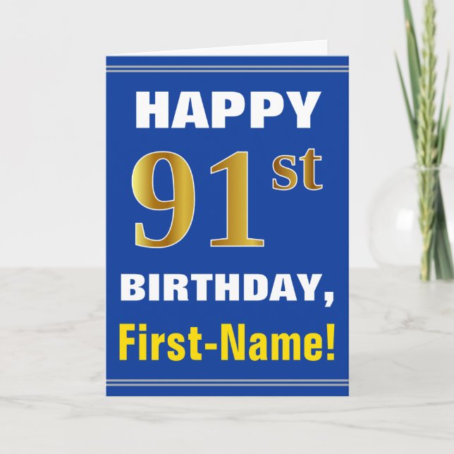 Mutig, blau, Imitat-Gold91. Geburtstag mit Karte (Vorderseite)