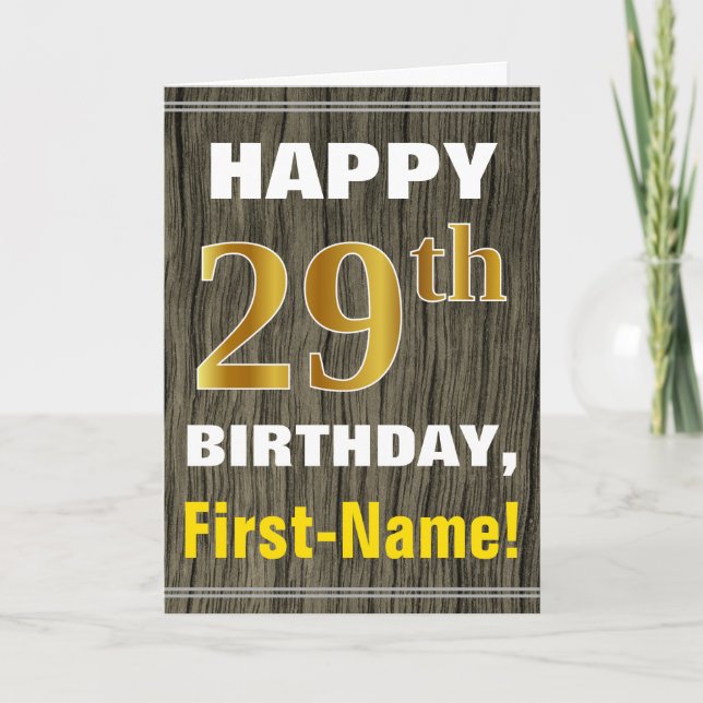 Mutig, Imitat-Holz, Imitat-Gold29. Geburtstag + Karte (Vorderseite)