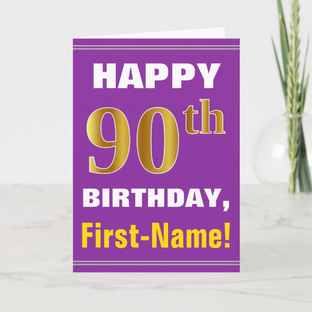 Mutig, lila, Imitat-Gold90. Geburtstag mit Karte (Vorderseite)
