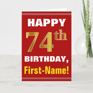 Mutig, rot, Imitat-Gold74. Geburtstag mit Karte