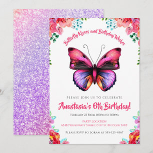 Mutig, Schmetterlings-Aquarell-Blumengeburtstag Einladung