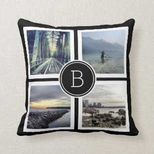 Mutige BW-Monogramm-Foto-Collage Kissen