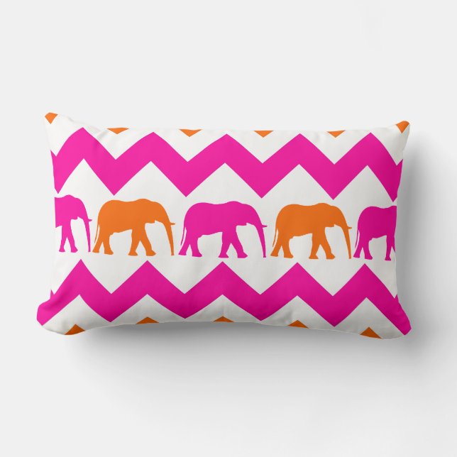 Mutige heißes Rosa-orange Elefant-Zickzack Lendenkissen (Vorderseite)