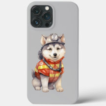 Mutiger Feuerwehrmann Sibirier Husky Hund Ehre