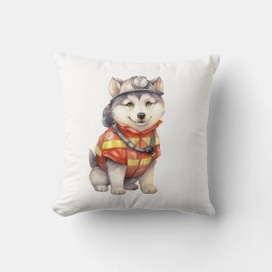 Mutiger Feuerwehrmann Sibirier Husky Hund Ehre Kissen