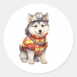 Mutiger Feuerwehrmann Sibirier Husky Hund Ehre Runder Aufkleber