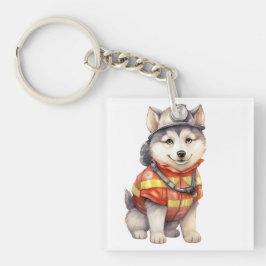 Mutiger Feuerwehrmann Sibirier Husky Hund Ehre Schlüsselanhänger
