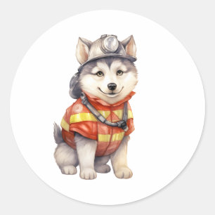 Mutiger Feuerwehrmann Sibirischer Husky Hund zu Eh Runder Aufkleber
