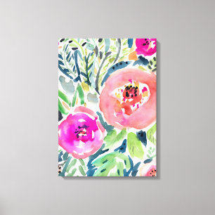 Mutiger Pfirsich-Painterly Aquarell mit Blumen Leinwanddruck