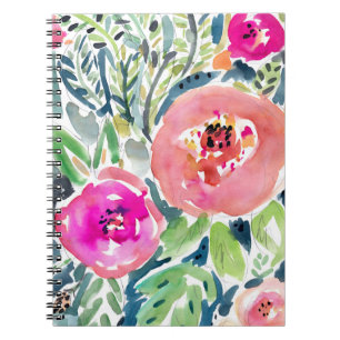 Mutiger Pfirsich-Painterly Aquarell mit Blumen Notizblock