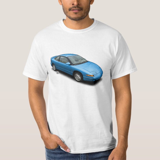 Mutiges Blau Saturn 1991 SC2 auf weißem T - Shirt (Vorderseite)