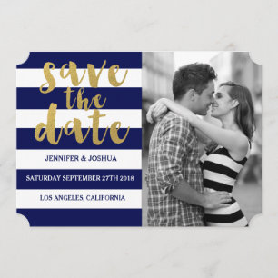 Mutiges blauer Streifen-Foto des Chic-Gold  Save Save The Date