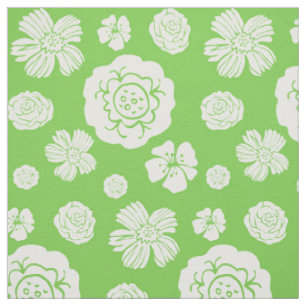Mutiges Blumenmuster-Limones grünes Weiß Stoff