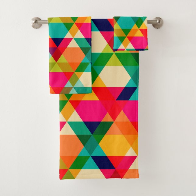 Mutiges buntes helles geometrisches Dreieck-Muster Badhandtuch Set (Insitu)
