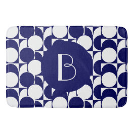 Mutiges Geometrics w Monogramm, Marine u. Weiß Badematte