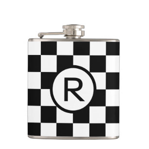 Mutiges kariertes Schwarzweiss mit Monogramm Flachmann