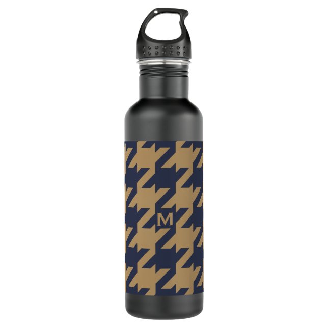 Mutiges modernes Marinebraun-Hahnentrittmuster mit Trinkflasche (Vorderseite)