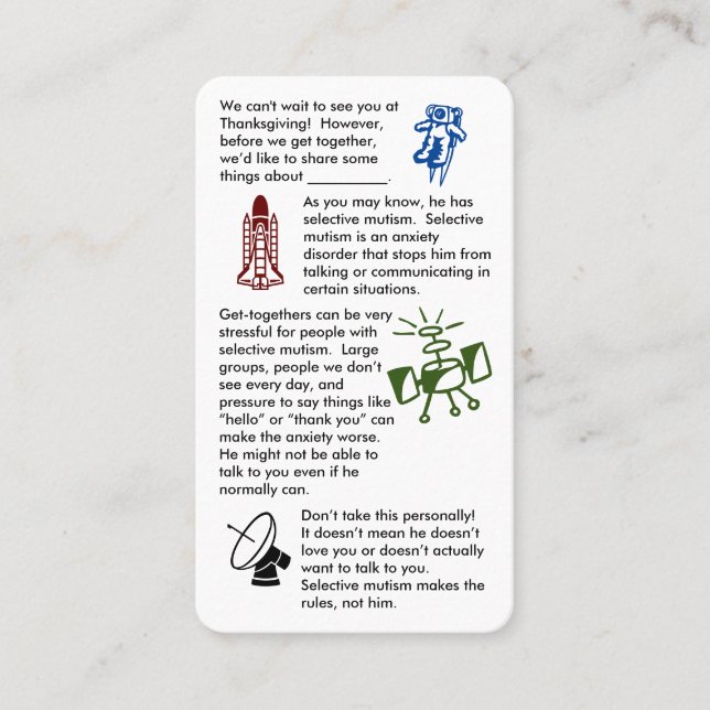 Mutisme sélectif Ensemble Garçon Carte de visite (Devant)