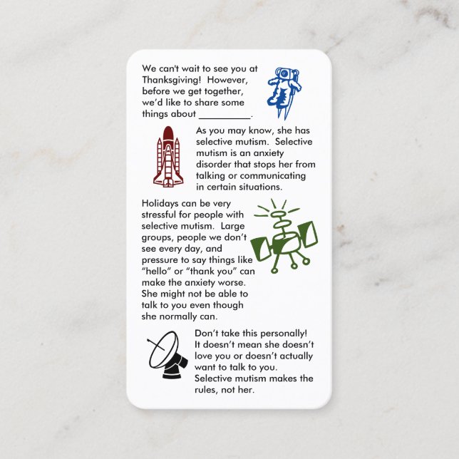 Mutisme sélectif rassemblez fille Carte de visite (Devant)