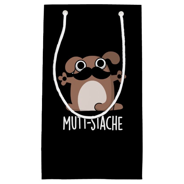 Mutt-stache Funny Dog Mustache Pun Dark BG Kleine Geschenktüte (Vorderseite)