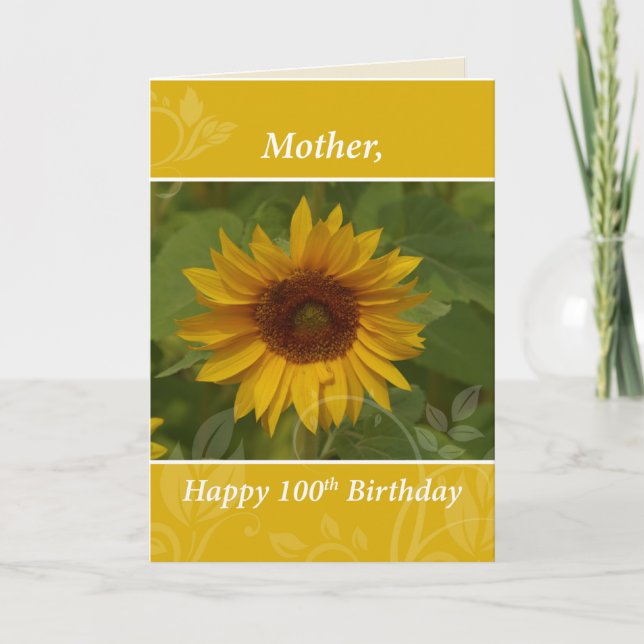 Mutter 100. Jahr Sonnenblume Geburtstag Karte (Vorderseite)