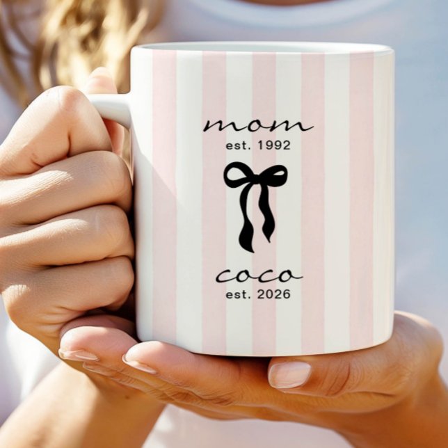 Mutter an Coco Becher Rosa Schleife Streifen Kaffeetasse (Von Creator hochgeladen)