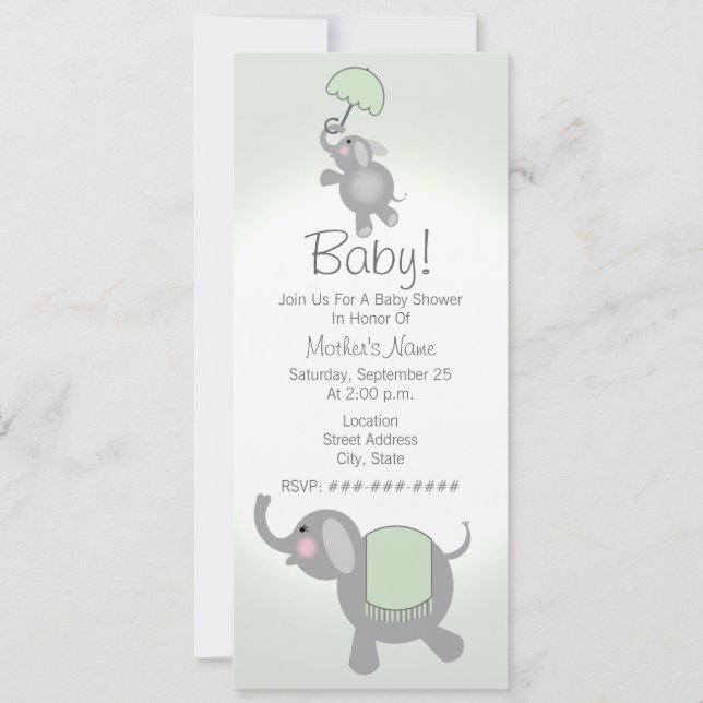 Mutter & Baby Elephant Green Baby Dusche einladen Einladung (Vorderseite)