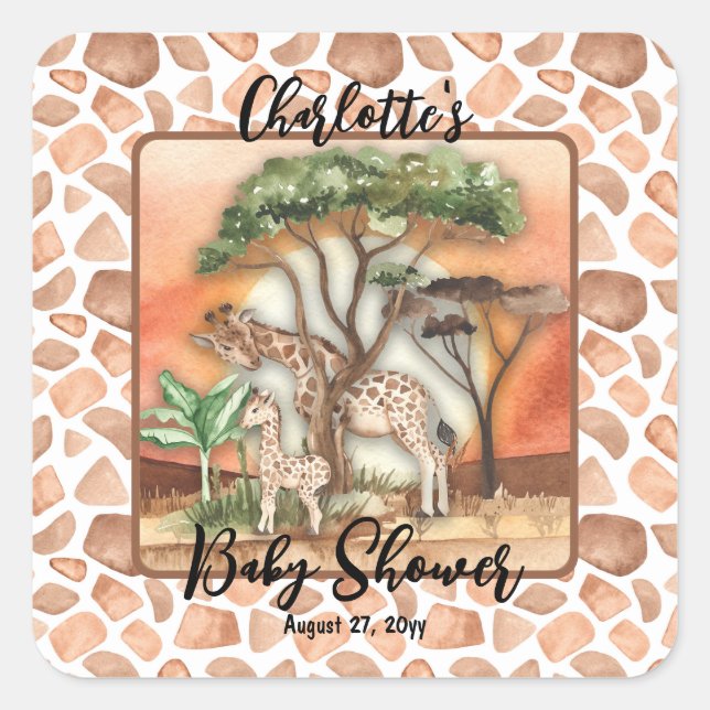 Mutter| Baby Giraffe Safari Babydusche Quadratischer Aufkleber (Vorderseite)