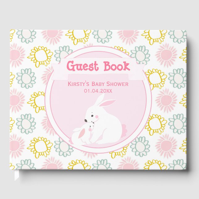 Mutter & Baby Girl Bunny | Babydusche Gästebuch (Vorderseite)